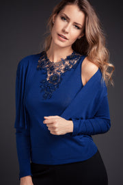 Smanicato da donna 216 in lana seta - Inserto di macramè e tulle con dettagli in oro anticato