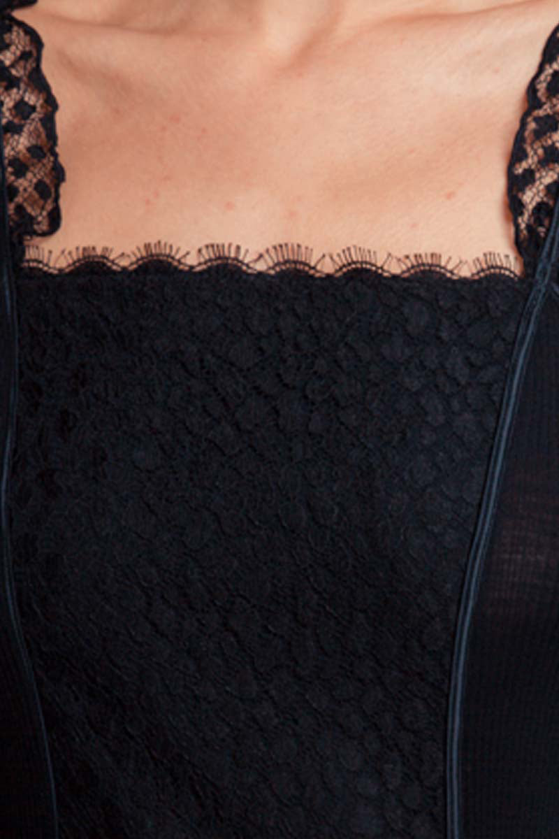 Bustier da donna 218 in lana seta e raso - Manica lunga e dettagli in pizzo effetto leopardato