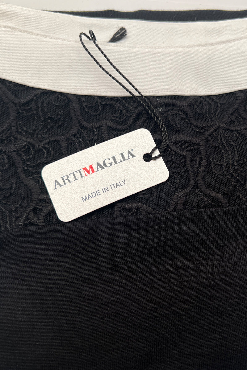 Maglia scollo barchetta da donna 244 in lana merino e seta - Collo e fondo in tela di camicia