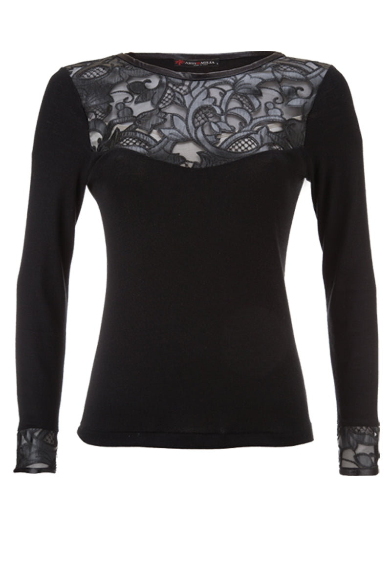 Maglia sottogiacca da donna 294 in lana e seta - Manica lunga e girocollo