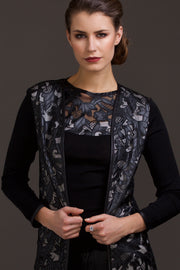 Canotta da donna 296 in lana seta - Spalla larga Elegante e raffinato con fiori macramè applicati