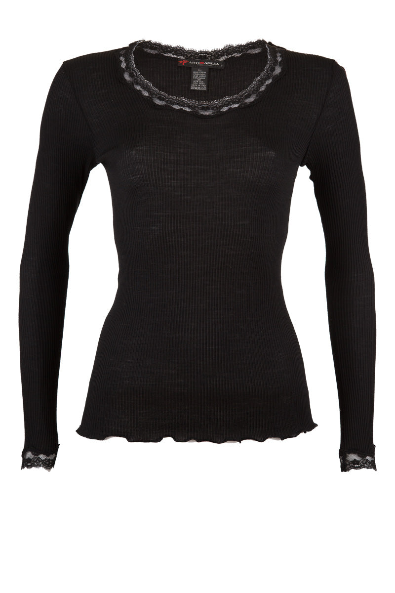 Maglia sottogiacca da donna 302 in lana seta - Manica lunga e pizzetto di dentelle