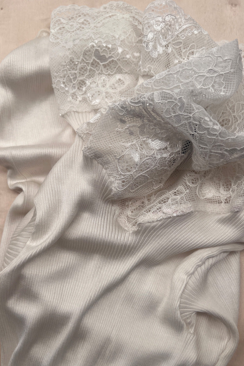 Maglia lupetto da donna 319 in seta - Costina tubolare e pizzo con cordonetto