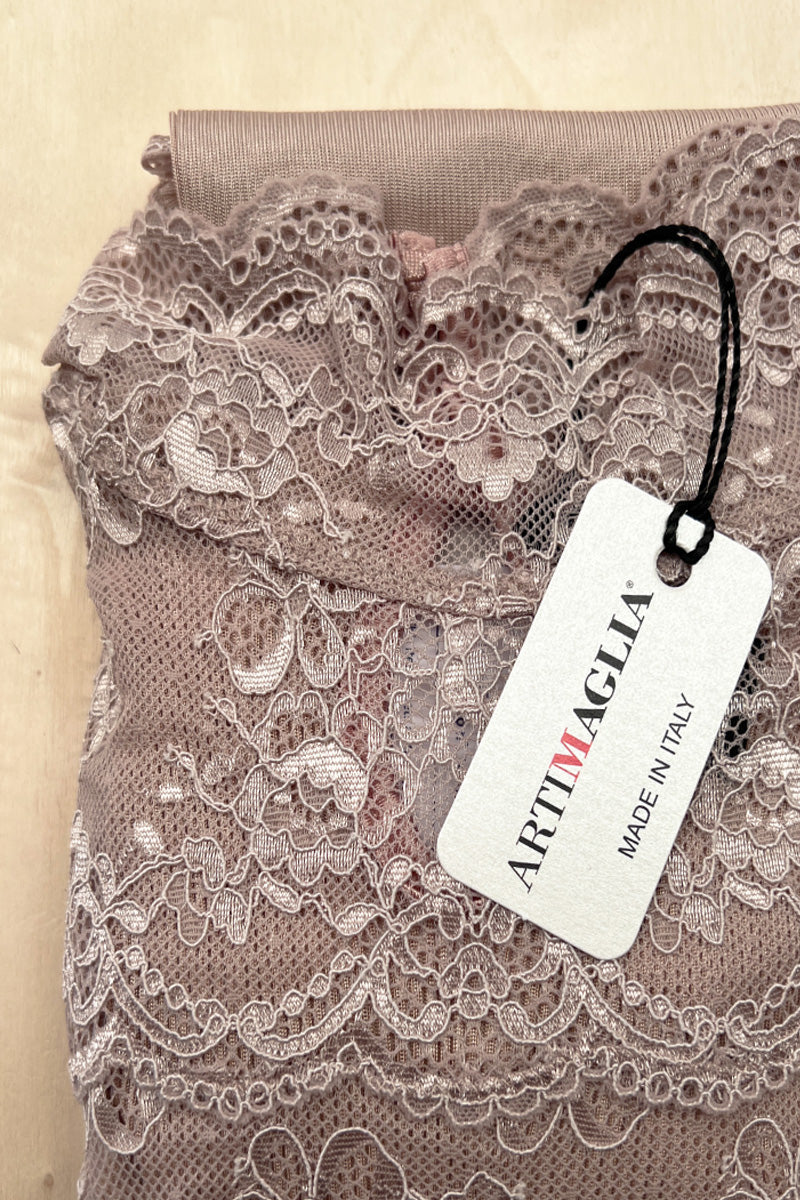 Maglia lupetto da donna 319 in seta - Costina tubolare e pizzo con cordonetto