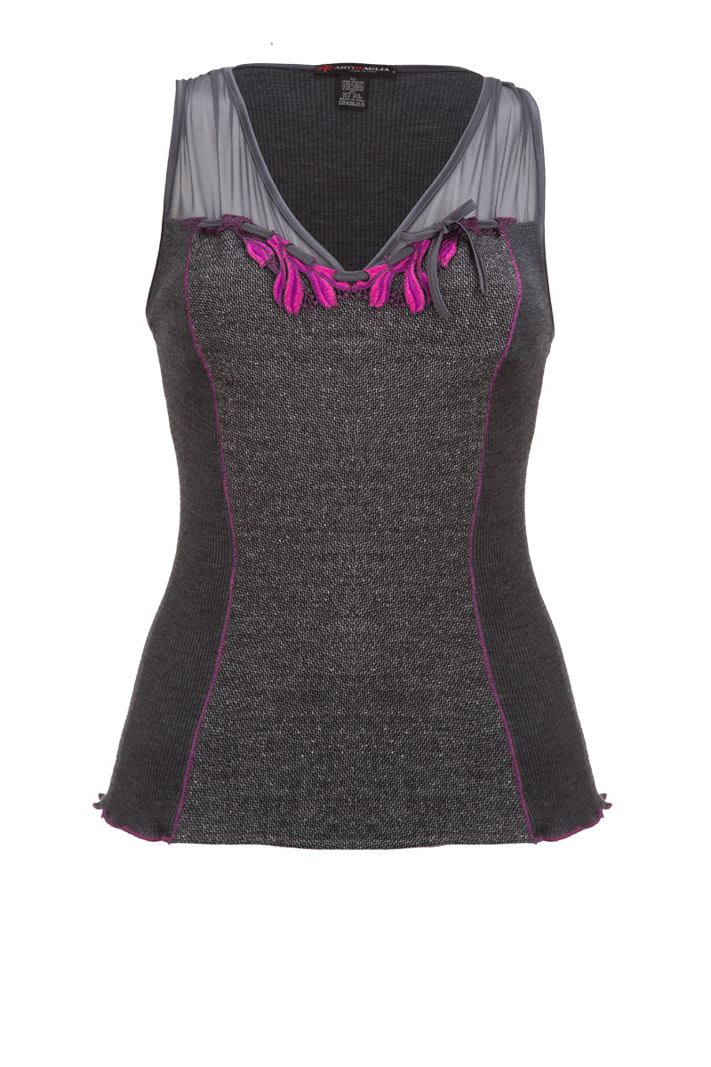 750 04 Corset with Long Sleeves in tulle - Wool Silk