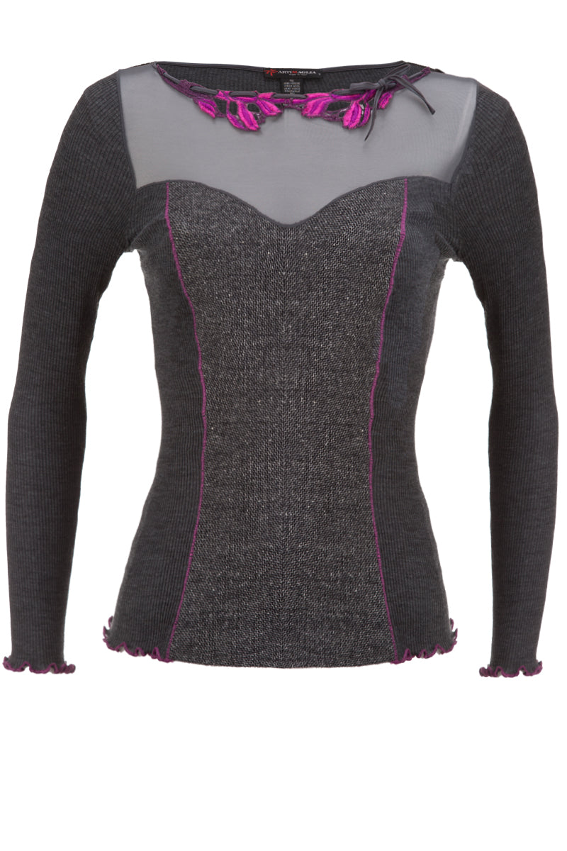 750 04 Corset with Long Sleeves in tulle - Wool Silk