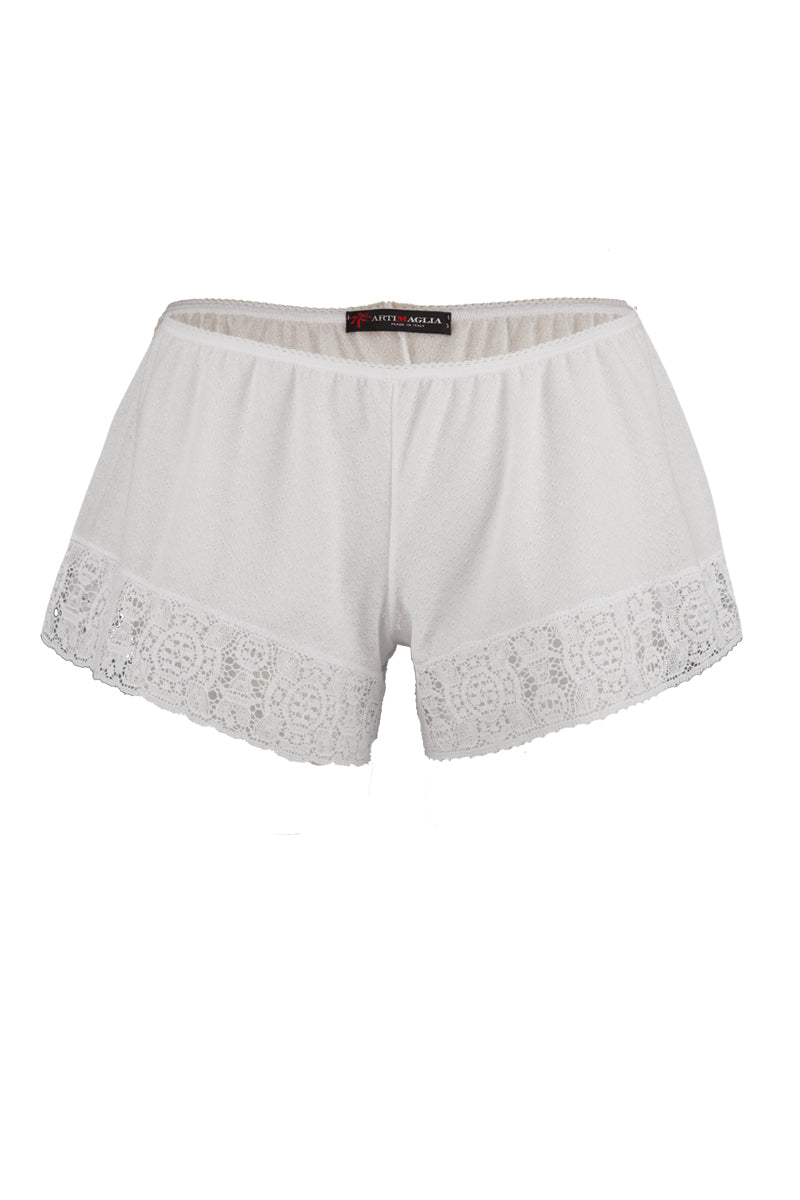 Shorts da donna 404 in jersey operato di cotone - Arricchito da pizzo rigido macramé