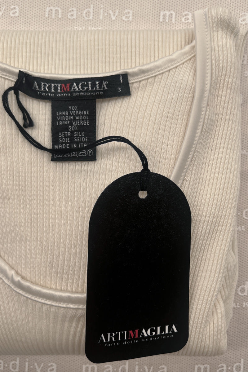 Maglia da donna 439 04 in lana seta -Manica lunga girocollo con bordo in raso extra soft CLASSIC
