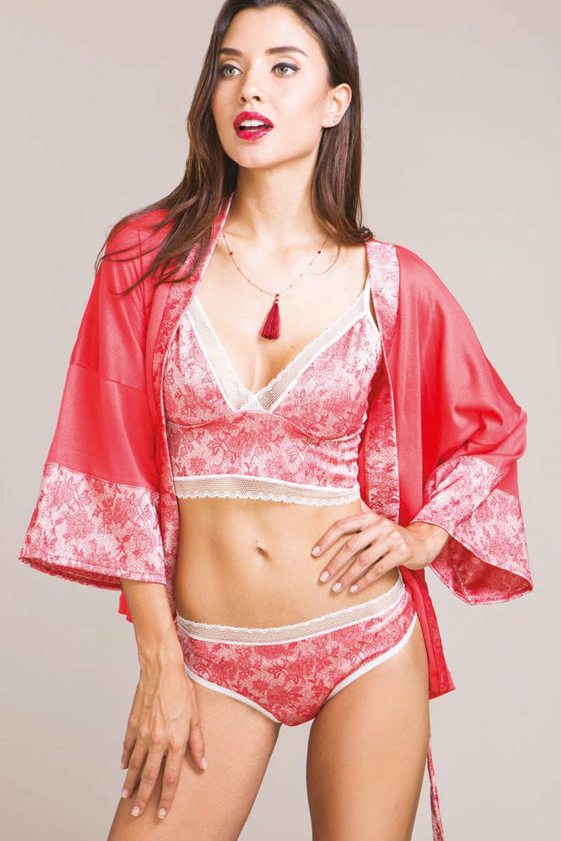 Kimono da donna 503 in raso - Kimono in cotone filoscozia e raso