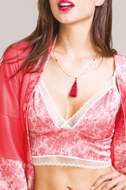 Bralette da donna 503 in raso elastico con retina - Spalline regolabili