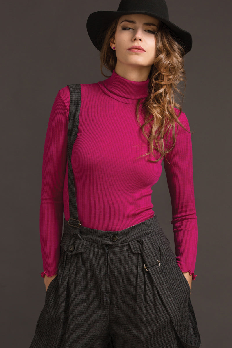 Amelie Long-sleeved Turtleneck -Ribbed Tubolar Wool Silk