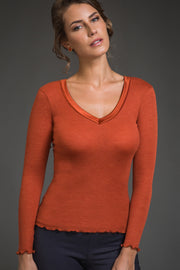 Maglia da donna 582 in lana seta - Manica lunga e scollo a V