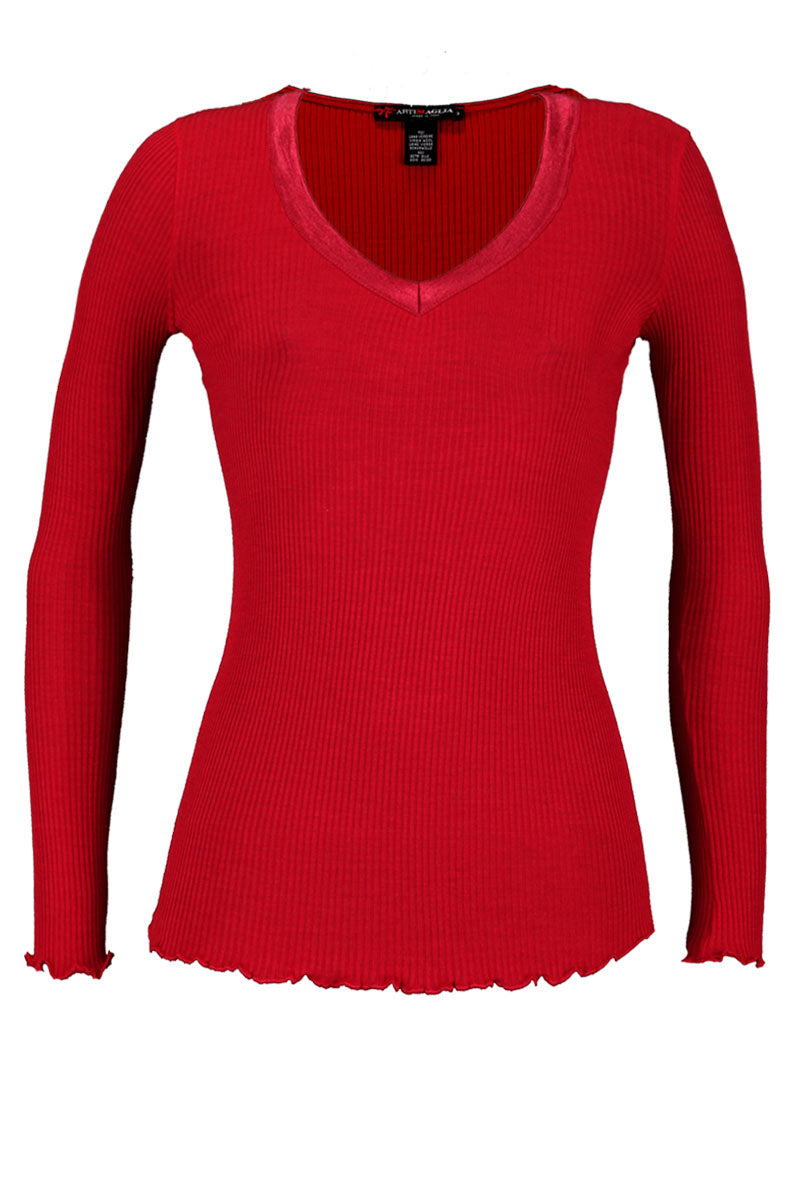 Maglia da donna 582 in lana seta - Manica lunga e scollo a V