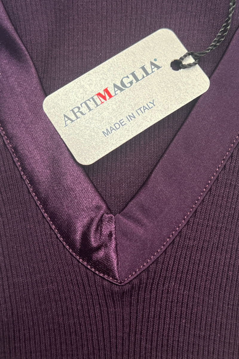 Canotta da donna 582 in lana merino e seta - Spalla larga e scollo a V