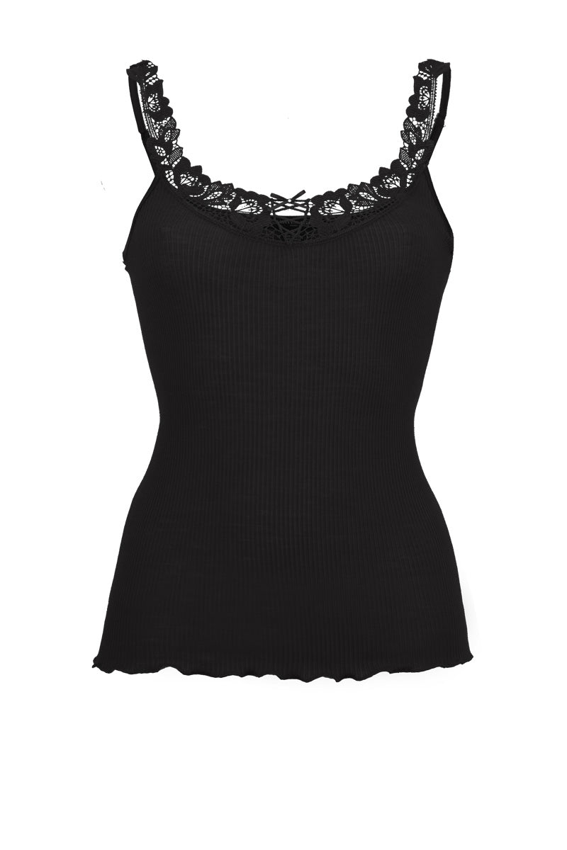 Canotta donna 676 in Lana merino e seta - Spalla stretta e inserto macramè