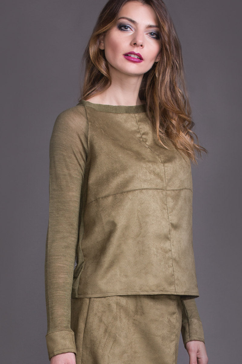 226 04 Long-sleeved Roundneck - Wool Silk & Leather