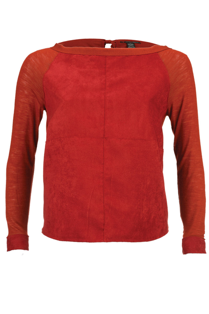 226 04 Long-sleeved Roundneck - Wool Silk & Leather