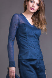 Maglia sottogiacca da donna 687 in crêpe di lana seta - Scollo a V e maniche lunghe Caldo e confortevole