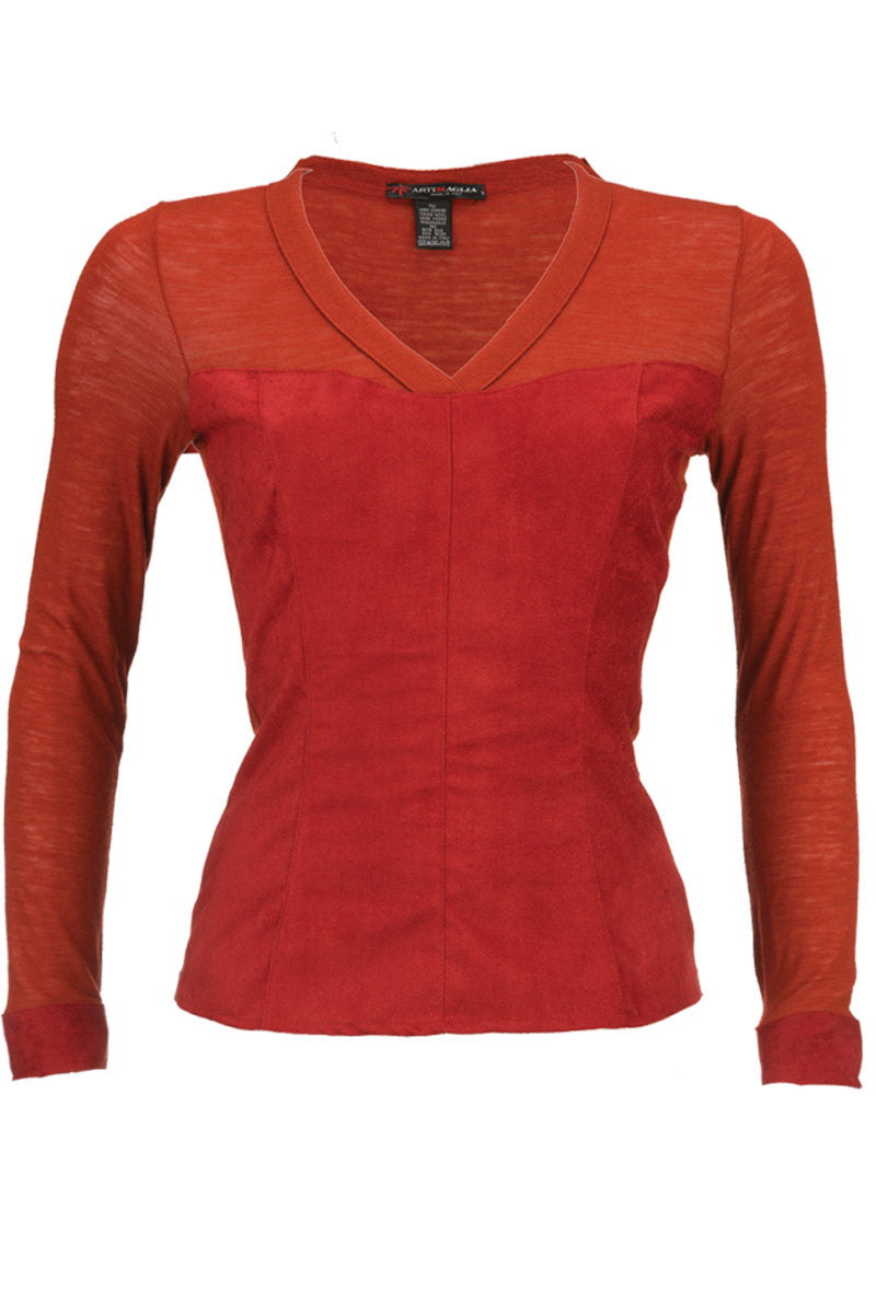 Women's under-jacket top 687 in silk wool crêpe - V-neck and long sleeves Warm and comfortable