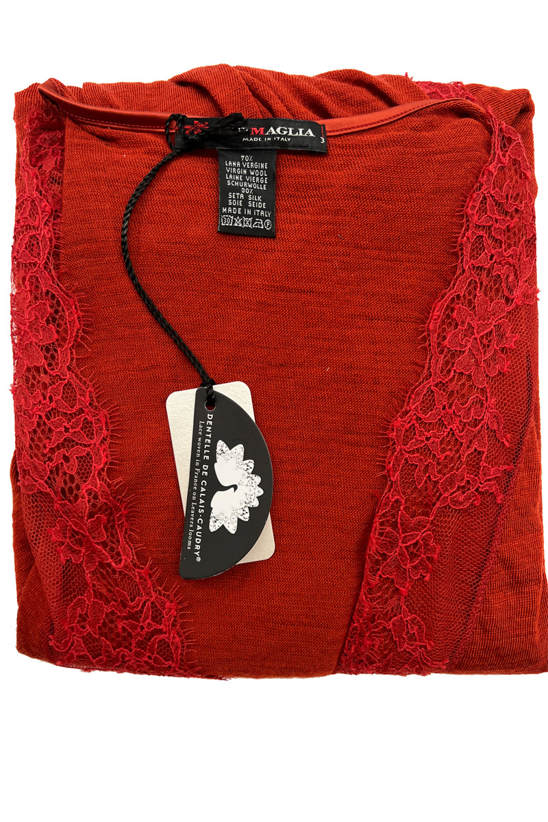Body da donna 689 in crepe - Manica lunga con scollo V in dentelle e effetto palloncino