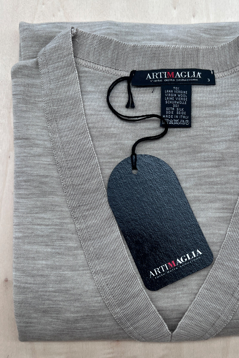 Maglia sottogiacca da donna 692 in lana seta - Scollo a V e finta in tessuto stesso