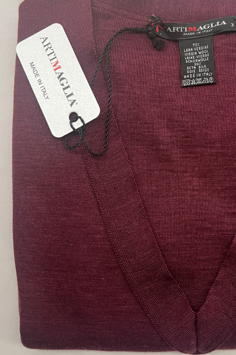 Maglia sottogiacca da donna 692 in lana seta - Scollo a V e finta in tessuto stesso