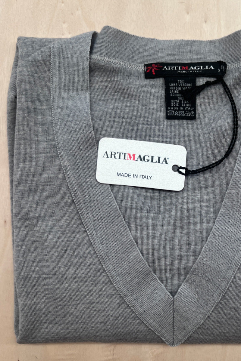 Maglia sottogiacca da donna 692 in lana seta - Scollo a V e finta in tessuto stesso