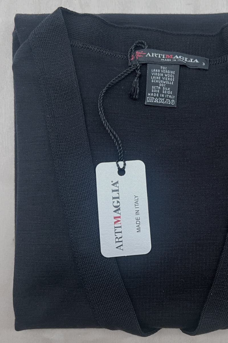 Maglia sottogiacca da donna 692 in lana seta - Scollo a V e finta in tessuto stesso