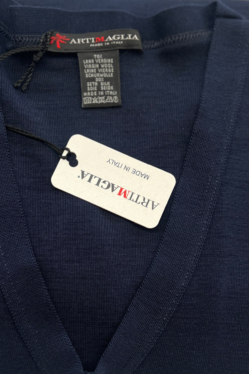 Maglia sottogiacca da donna 692 in lana seta - Scollo a V e finta in tessuto stesso