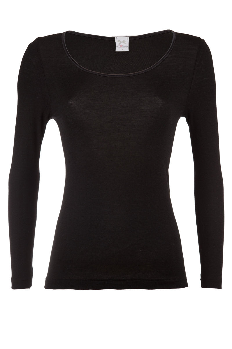 Maglia da donna 707 in lana seta - Manica lunga e bordo in raso