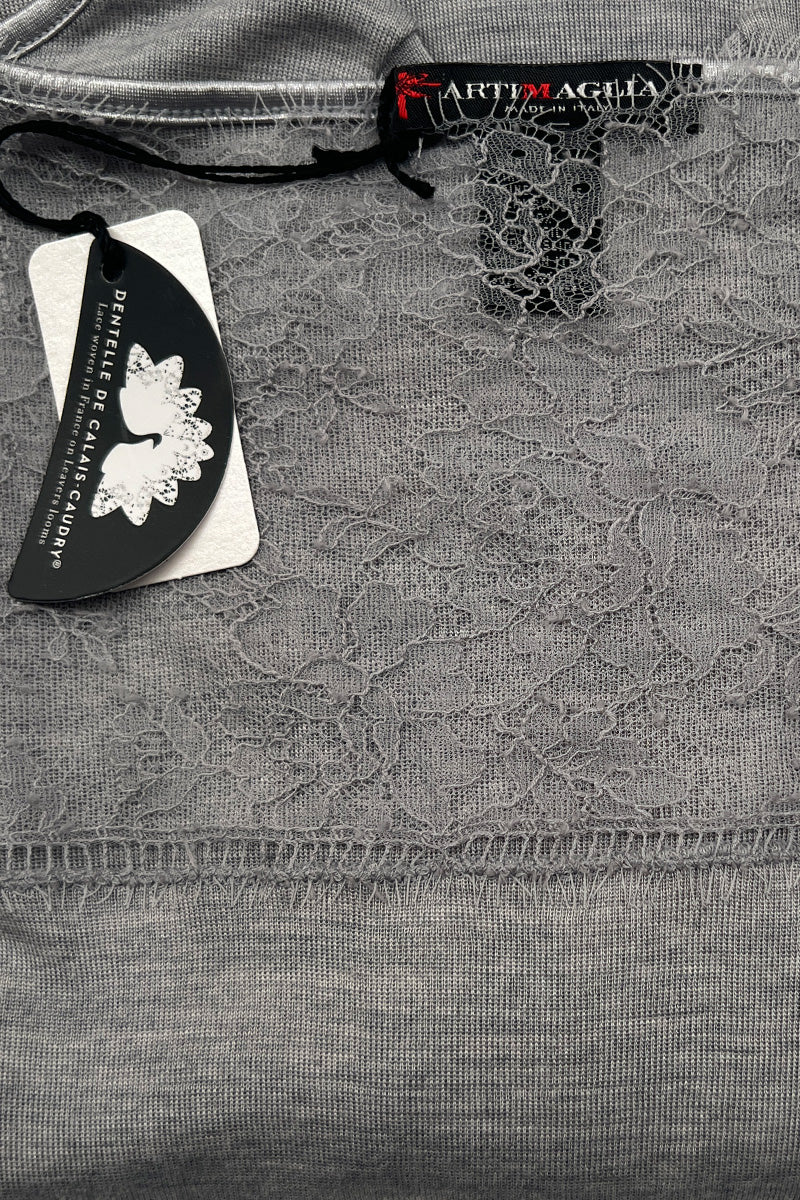 775 04 Long-sleeved body in silk wool and Calais dentelle lace