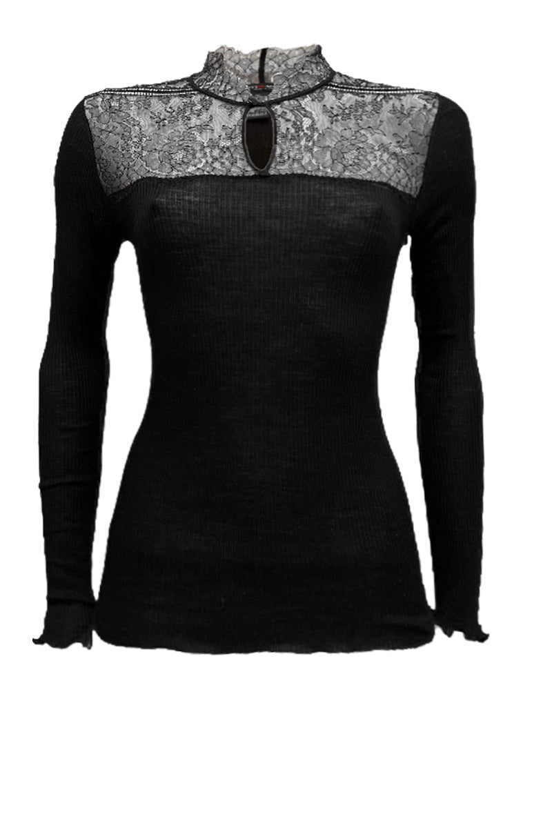 Women's turtleneck sweater 776 in wool and silk - Long sleeve and lace detail