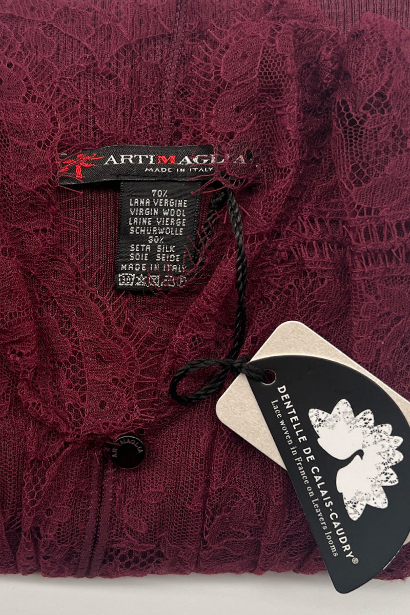 Maglia lupetto da donna 776 in lana e seta - Manica lunga e dettaglio in pizzo