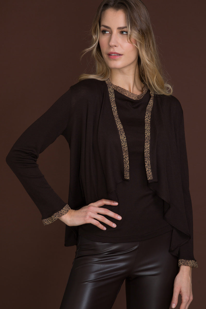 Cardigan da donna 786 in lana seta - Manica lunga e bordo in organza stampata