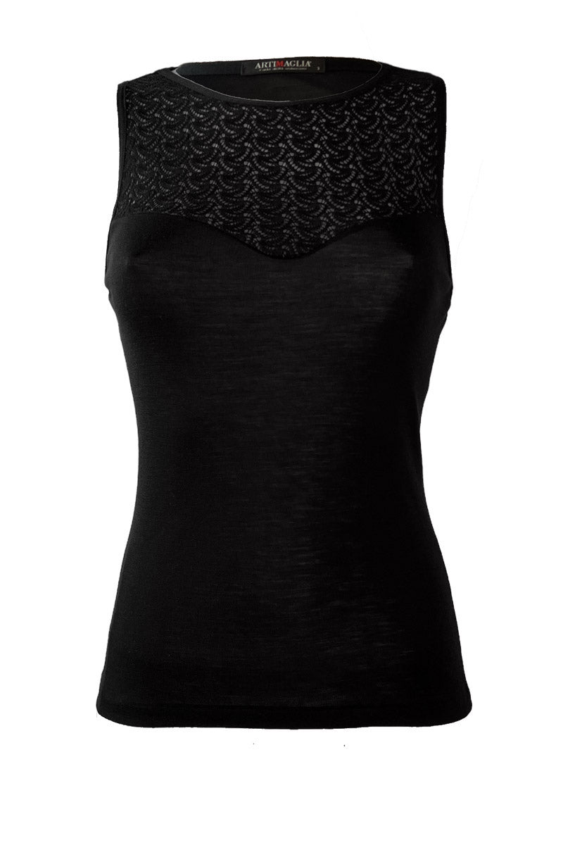 Women's sleeveless cardigan 800 in merino wool and silk - Very soft and warm fabric with a woolly effect