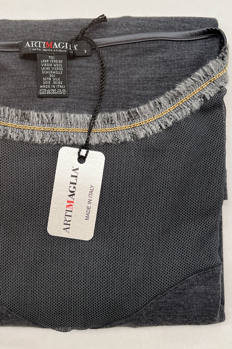 Women's under-jacket sweater 803 in wool and silk - Long sleeve and boat neck with jewel effect