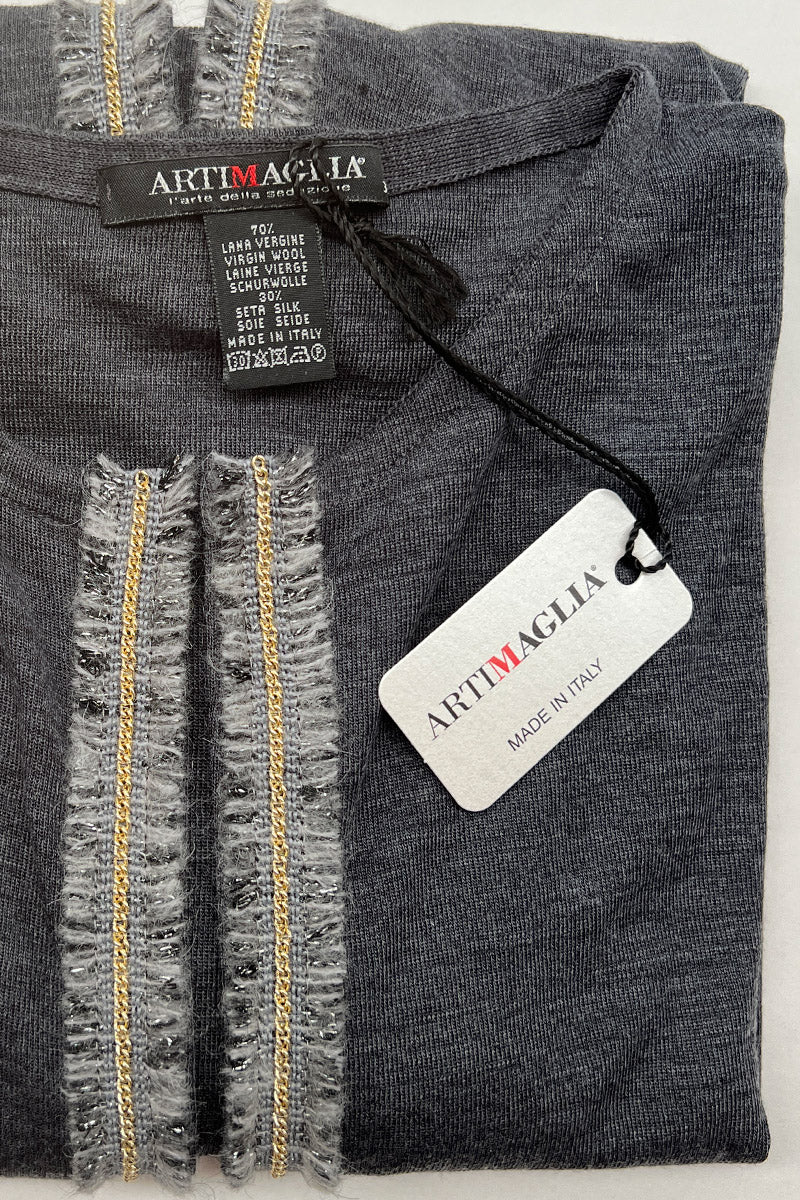 Women's jacket 805 in merino wool and silk - Application with jewel effect