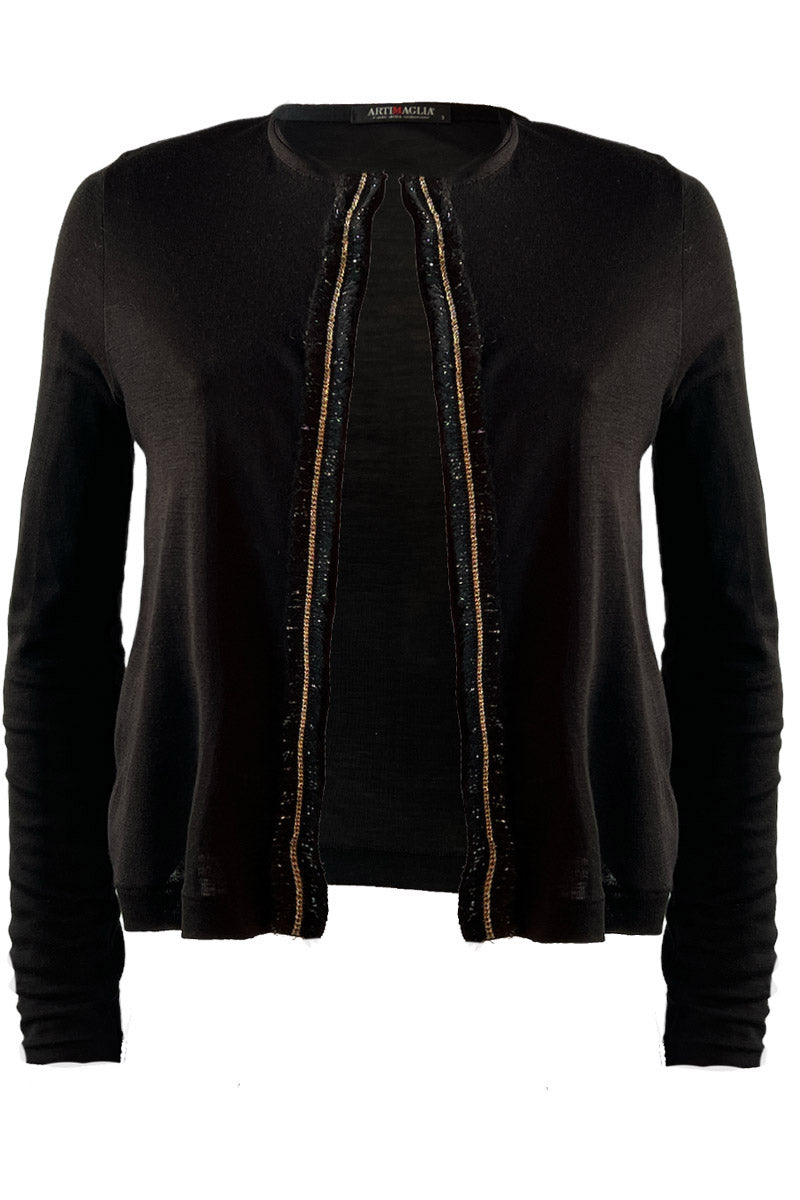 Women's jacket 805 in merino wool and silk - Application with jewel effect