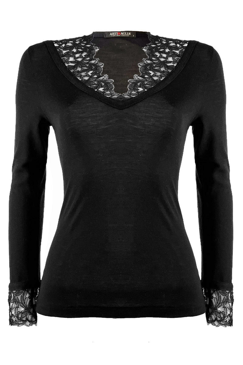Women's under-jacket sweater 806 in silk wool - Long sleeve and V-neck