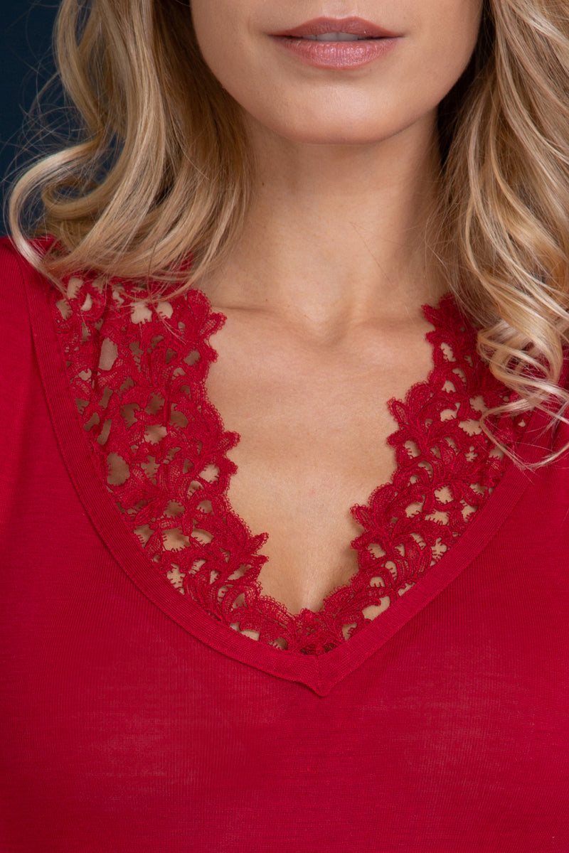 Maglia sottogiacca da donna 806 in lana seta - Manica lunga e scollo a V