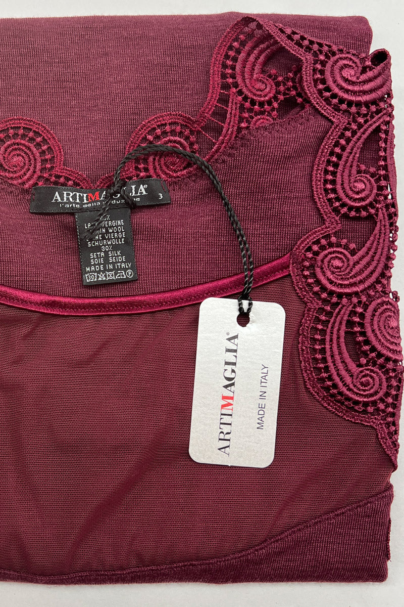 Women's under-jacket sweater 811 in merino wool and silk - Long sleeve and crew neck with macramé inserts