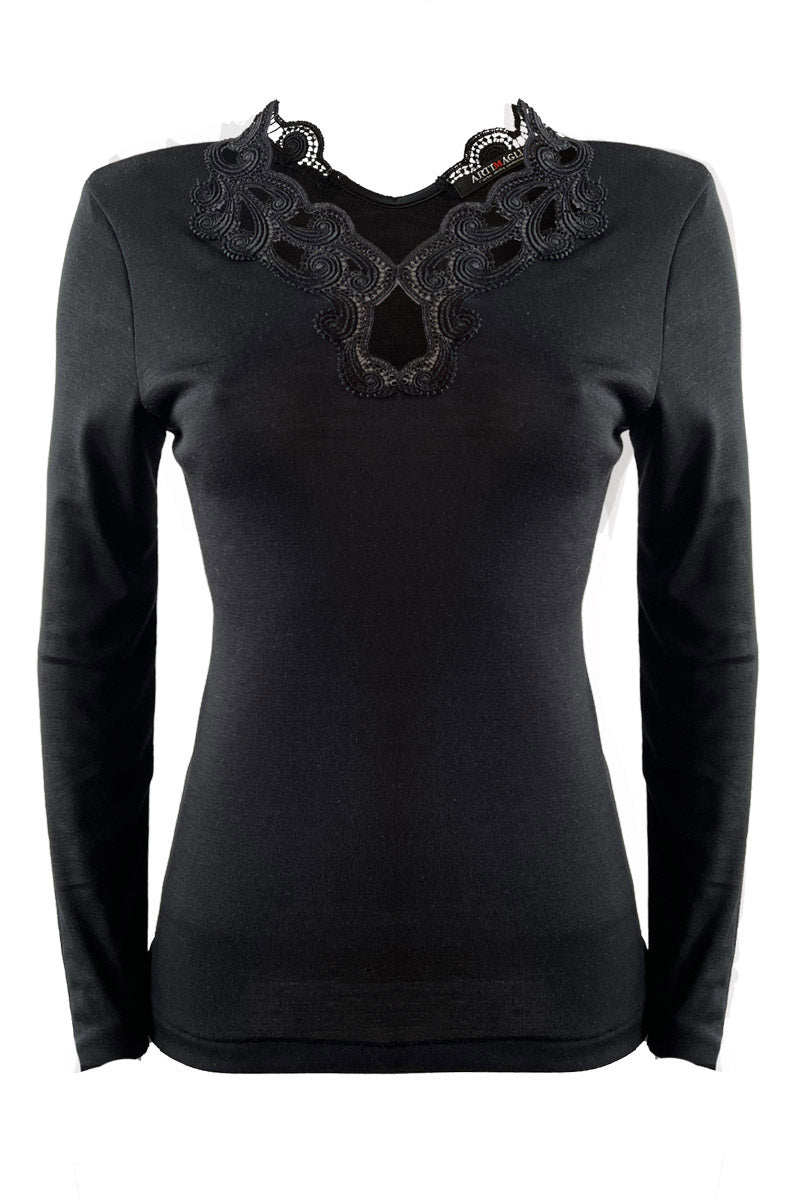 Women's under-jacket sweater 812 in merino wool and silk - Long sleeve and V-neck