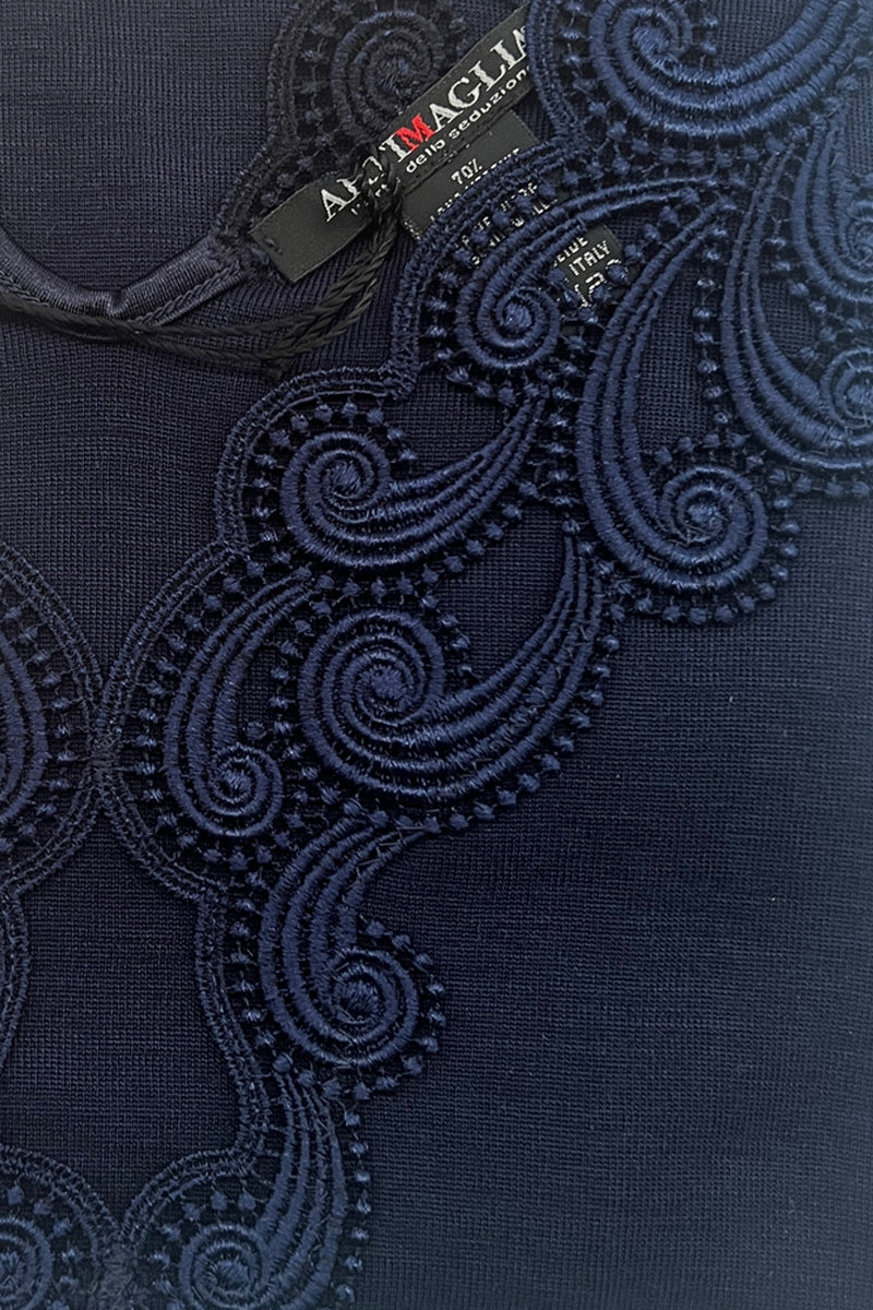 Maglia sottogiacca da donna 812 in lana merino e seta - Manica lunga e scollo a V