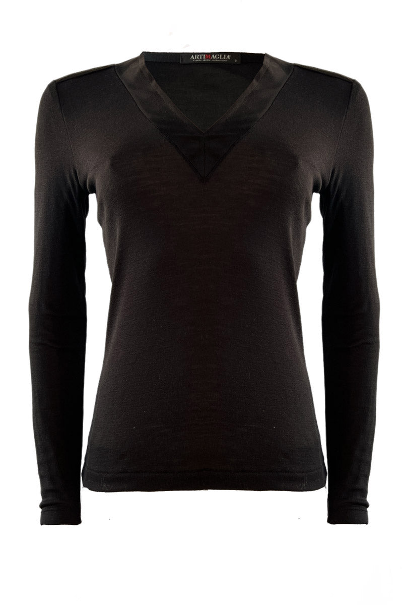 Maglia sottogiacca da donna 815 in lana seta - Manica lunga e scollo a V