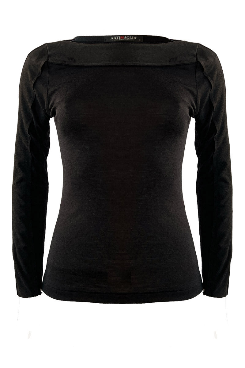 Maglia sottogiacca da donna 816 in lana seta - Manica lunga scollo a barchetta
