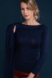 Maglia sottogiacca da donna 816 in lana seta - Manica lunga scollo a barchetta