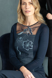 Corsetto da donna 862 04 in lana set, tulle e jeans ricamati -manica lunga girocollo