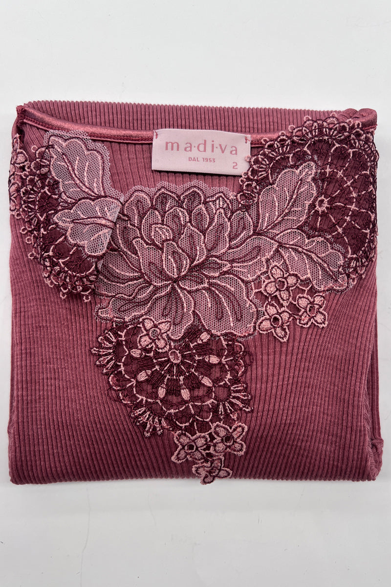 Maglia manica lunga barchetta da donna Alice- con macramè in tulle e cordonetto