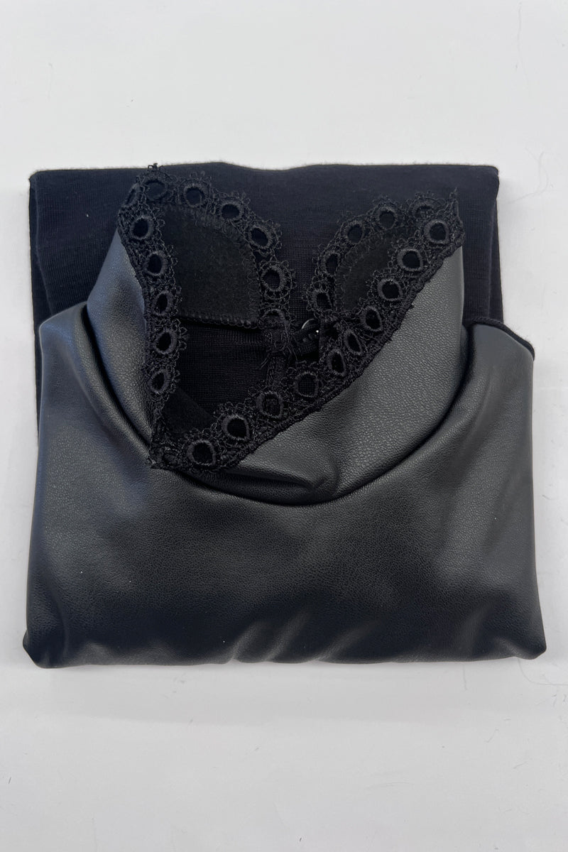 Maglia manica lunga lupetto da donna Brenda in lana seta ed eco-pelle