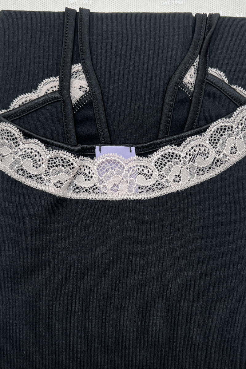 Canotta da donna Marlene in caldo cotone - Spallina e balzina elastica in contrasto